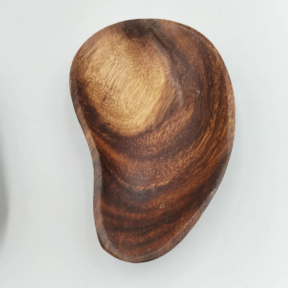 Vintage Hand-Carved Monkey Pod Wood Bowls - Set of 2 (Pear & Kidney Shape)